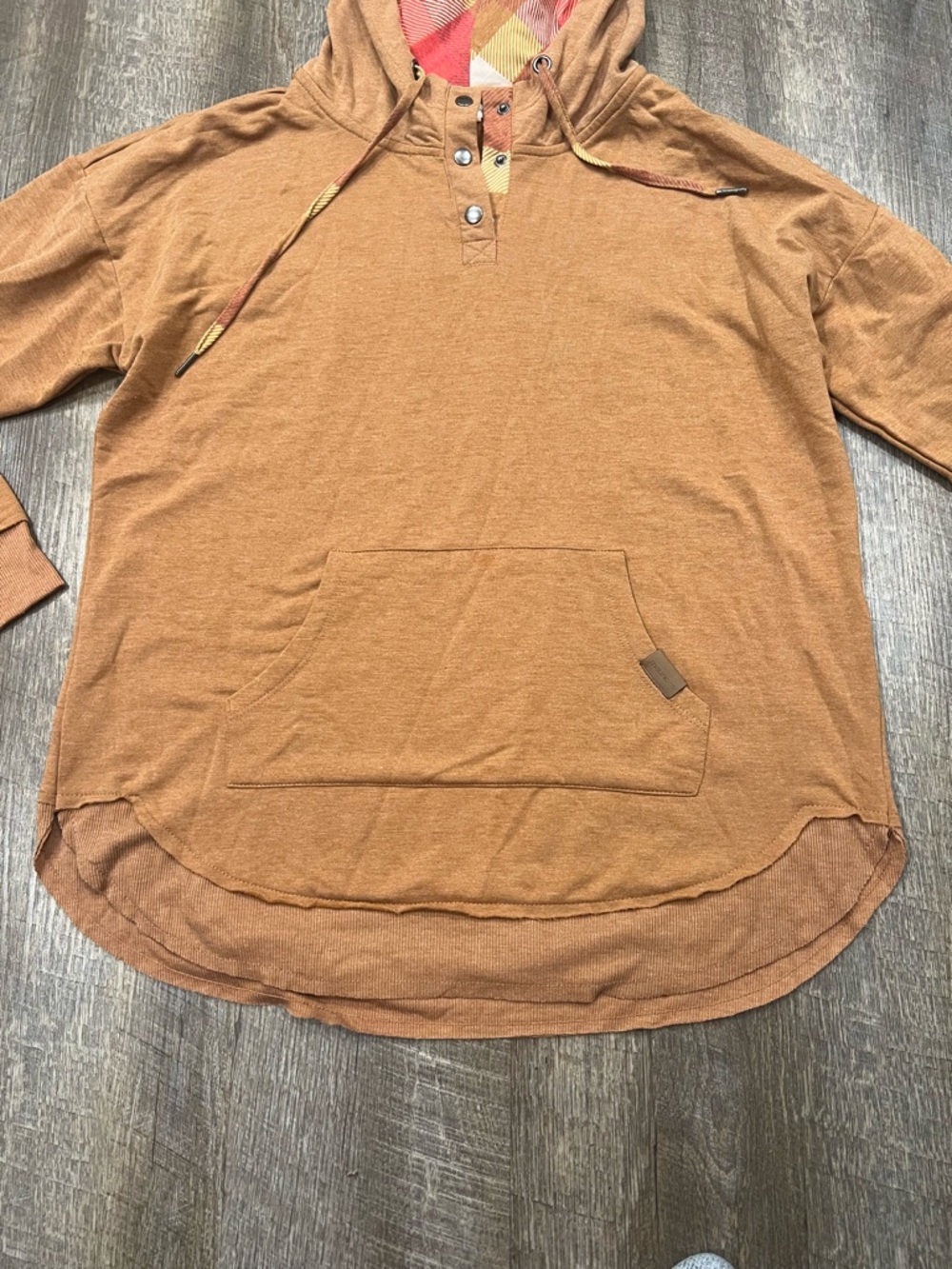 Maurices Multi-Color Plaid-Lined Rust Hoodie - Picture 2 of 4